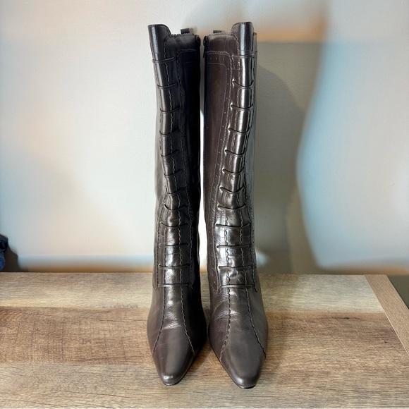 SILHOUETTES Brown Leather Knee High Zipper Boots Witchy Witch Kitten Victorian 9 - Picture 6 of 16
